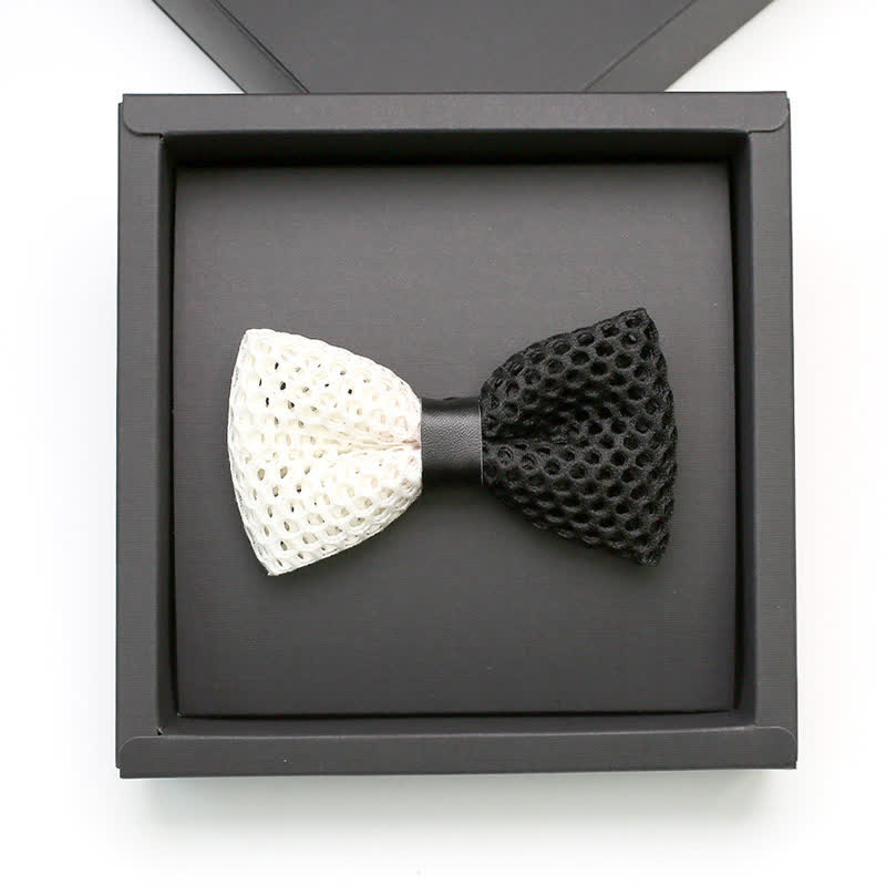 Men's Black & White Honeycomb Lattice Bow Tie - image 1
