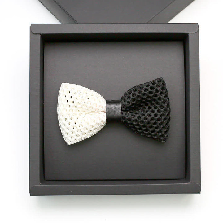 Men's Black & White Honeycomb Lattice Bow Tie - image 1