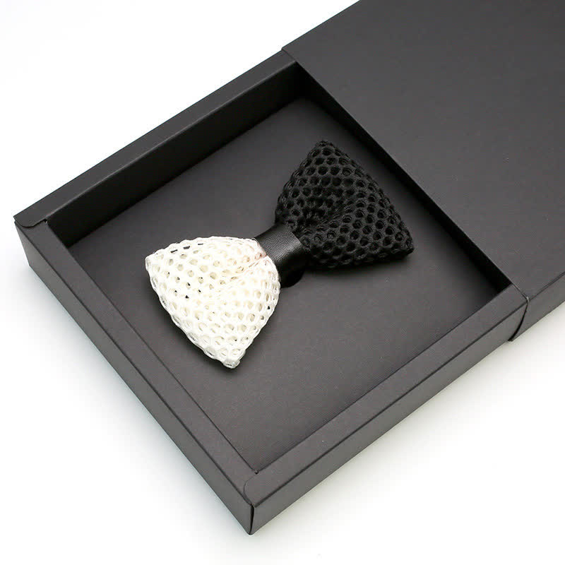 Men's Black & White Honeycomb Lattice Bow Tie - Black & White - image 0