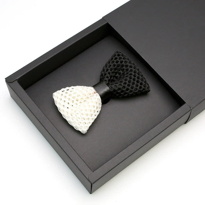 Men's Black & White Honeycomb Lattice Bow Tie - Black & White - image 0
