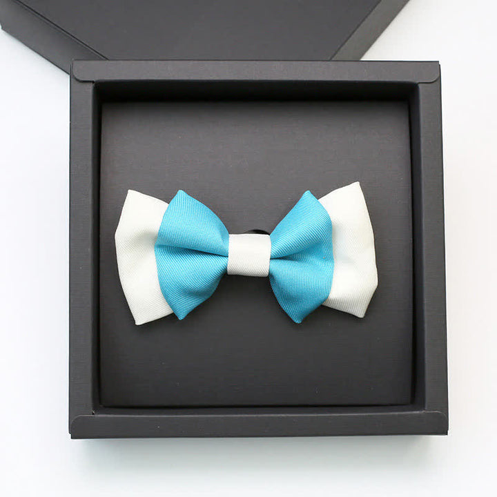 Men's Confident Sky Blue & White Double Layers Bow Tie - image 2