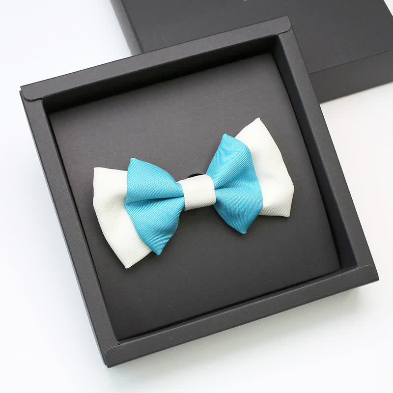 Men's Confident Sky Blue & White Double Layers Bow Tie - Sky Blue & White - image 0