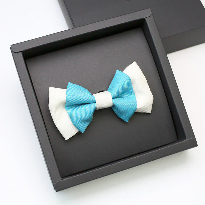 Men's Confident Sky Blue & White Double Layers Bow Tie - Sky Blue & White - image 0
