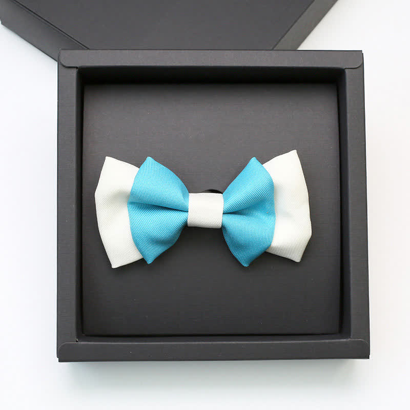 Men's Confident Sky Blue & White Double Layers Bow Tie - image 2