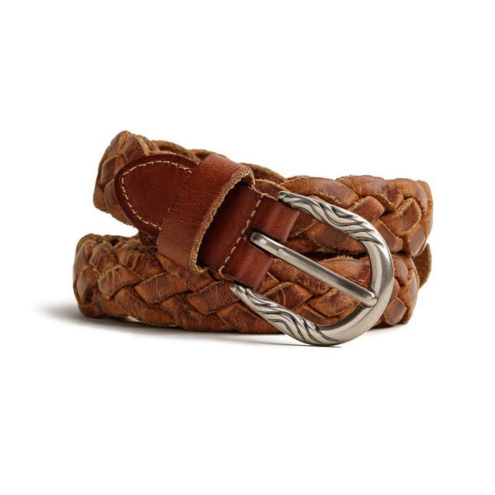 Men's Vintage Woven Vegetable Tanned Leather Belt - Yellowish-Brown - 32 - image 0