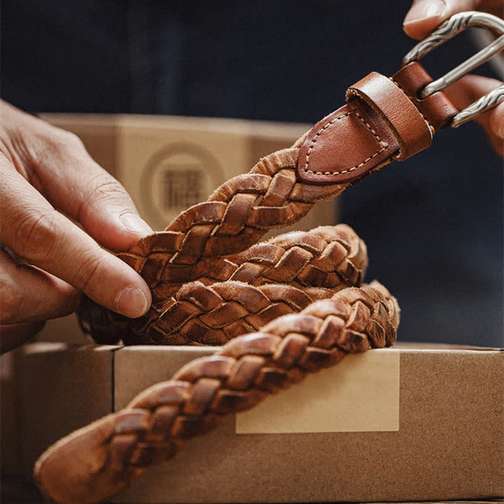 Men's Vintage Woven Vegetable Tanned Leather Belt - image 4