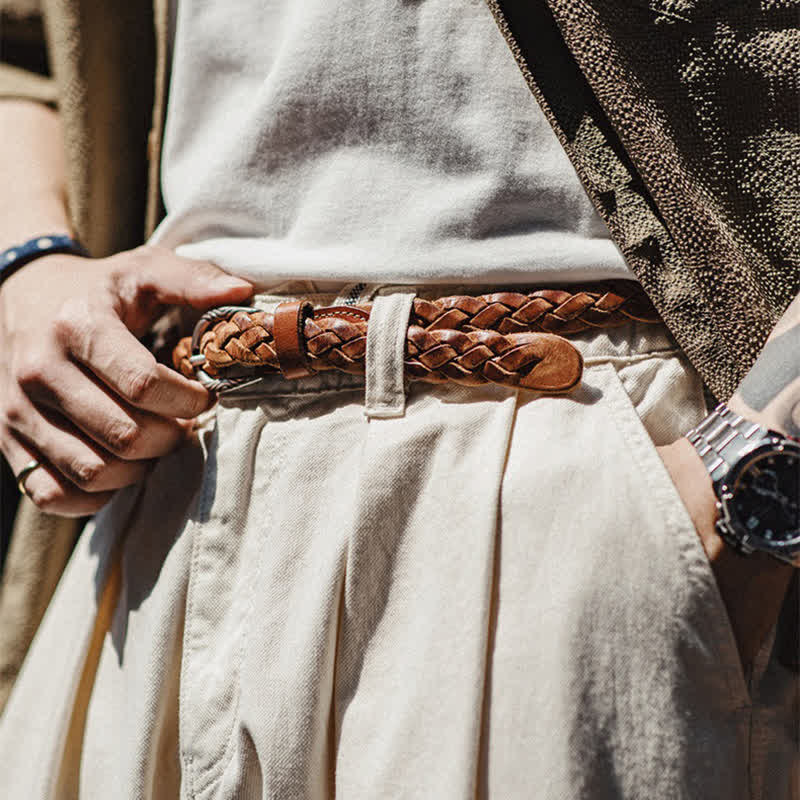 Men's Vintage Woven Vegetable Tanned Leather Belt - image 1