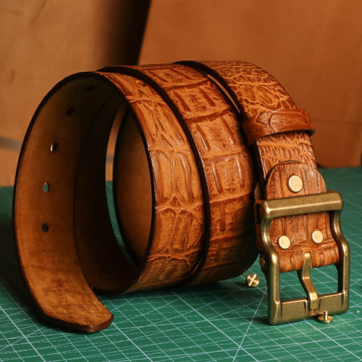 Men's Embossed Crocodile Skin Pattern Leather Belt - image 13