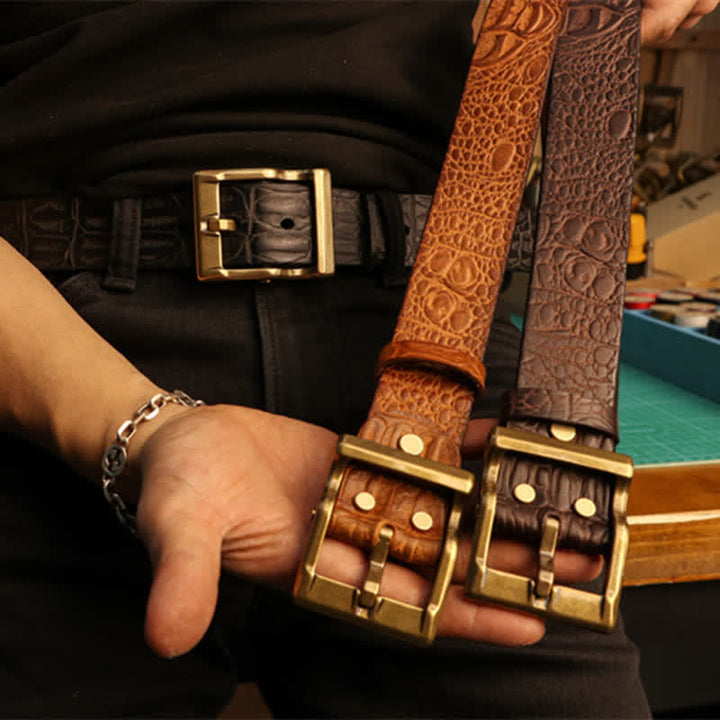 Men's Embossed Crocodile Skin Pattern Leather Belt - image 6