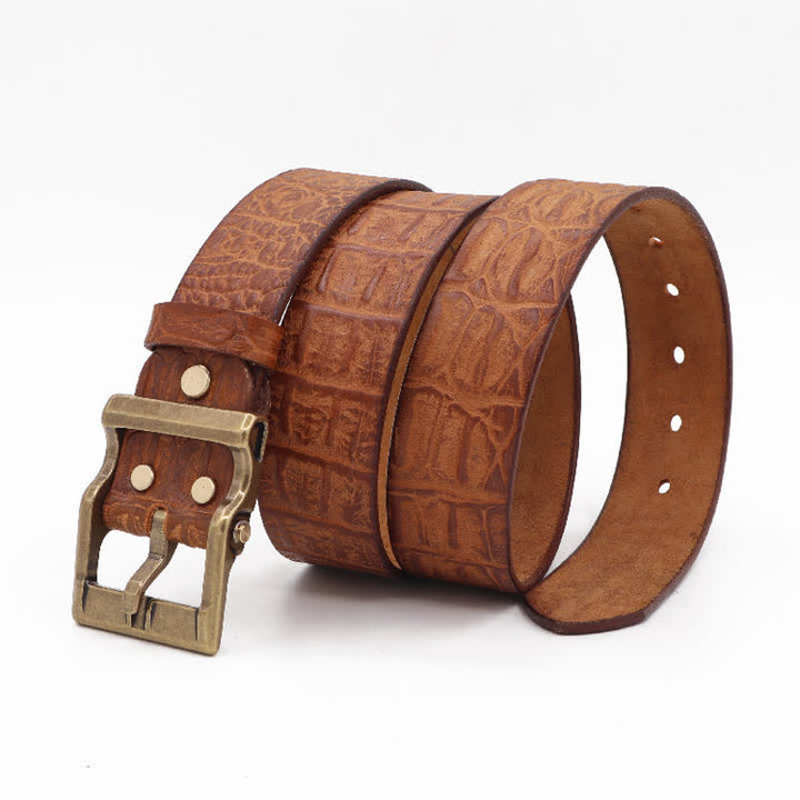 Men's Embossed Crocodile Skin Pattern Leather Belt - Yellowish-Brown - 46 - image 12