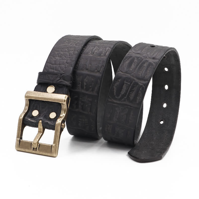 Men's Embossed Crocodile Skin Pattern Leather Belt - Black - 46 - image 7