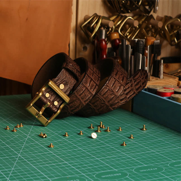 Men's Embossed Crocodile Skin Pattern Leather Belt - image 4