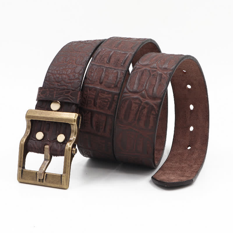 Men's Embossed Crocodile Skin Pattern Leather Belt - Coffee - 46 - image 0