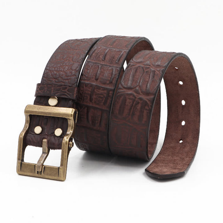 Men's Embossed Crocodile Skin Pattern Leather Belt - Coffee - 46 - image 0