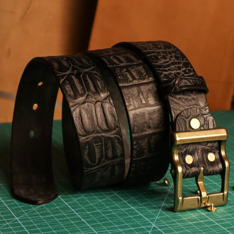 Men's Embossed Crocodile Skin Pattern Leather Belt - image 8
