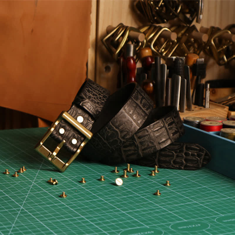 Men's Embossed Crocodile Skin Pattern Leather Belt - image 9