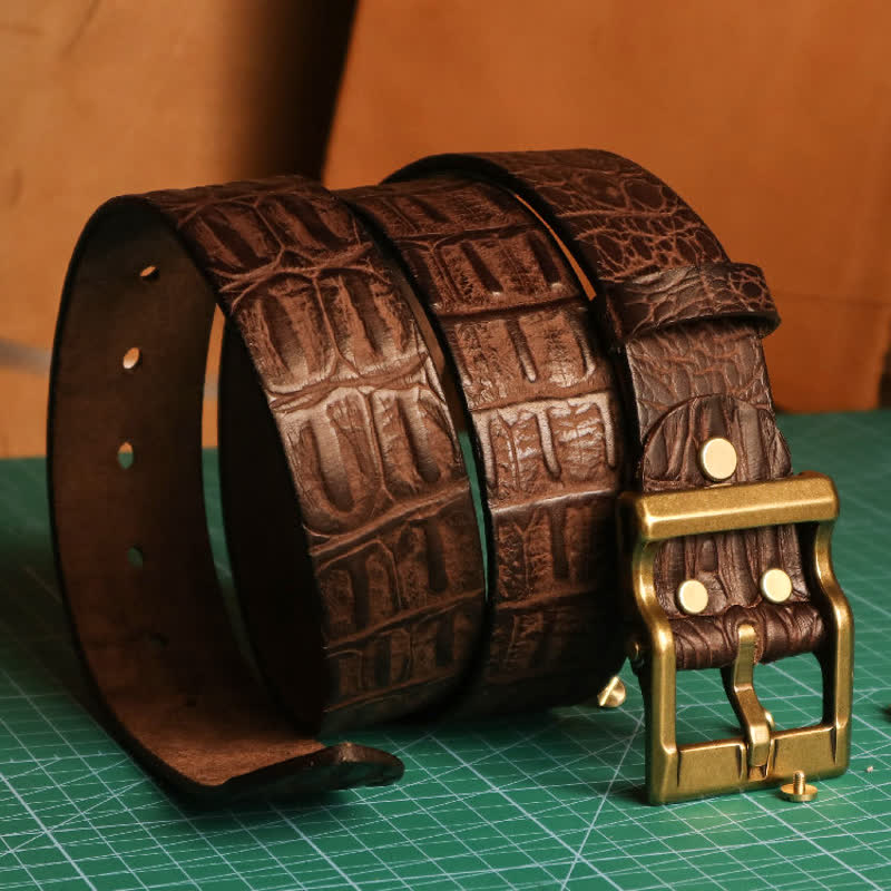 Men's Embossed Crocodile Skin Pattern Leather Belt - image 2