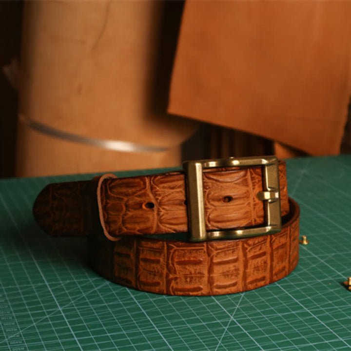 Men's Embossed Crocodile Skin Pattern Leather Belt