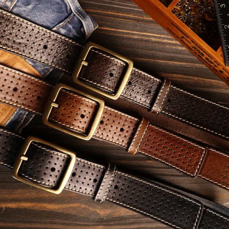 Men's British Style Hand-Stitched Perforated Leather Belt - image 6