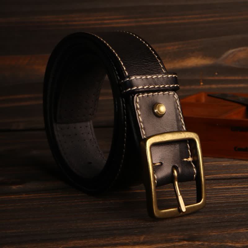 Men's British Style Hand-Stitched Perforated Leather Belt - image 2