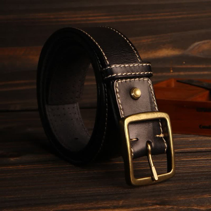 Men's British Style Hand-Stitched Perforated Leather Belt - image 2