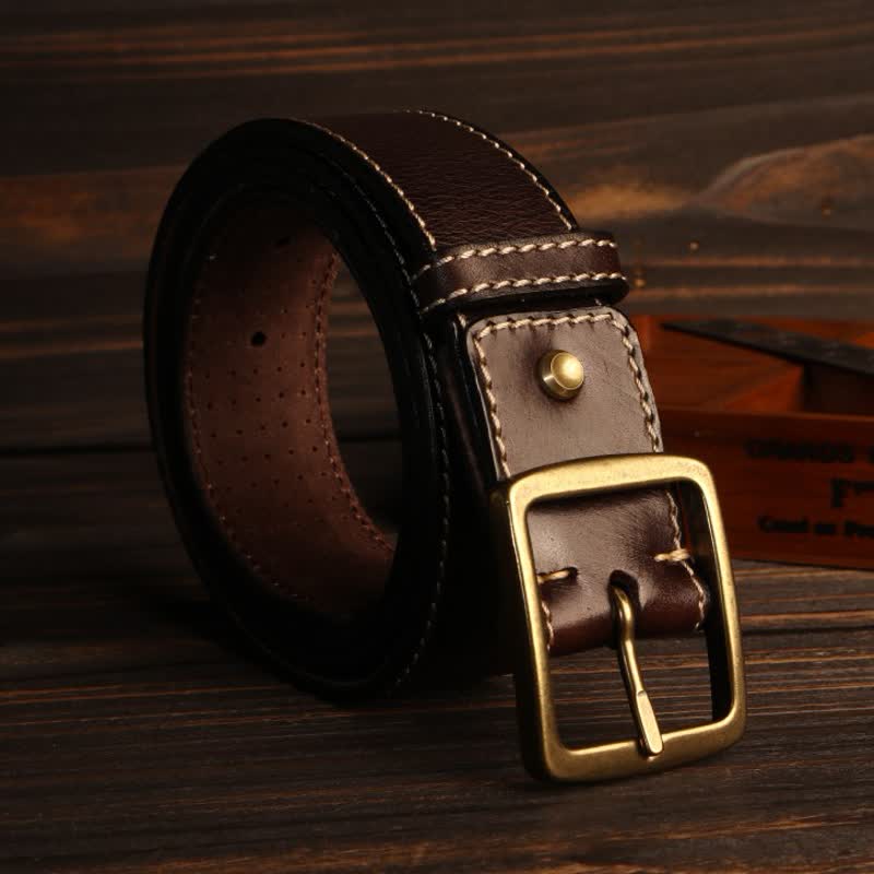 Men's British Style Hand-Stitched Perforated Leather Belt - image 9