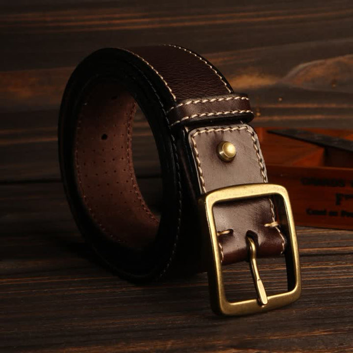 Men's British Style Hand-Stitched Perforated Leather Belt - image 9