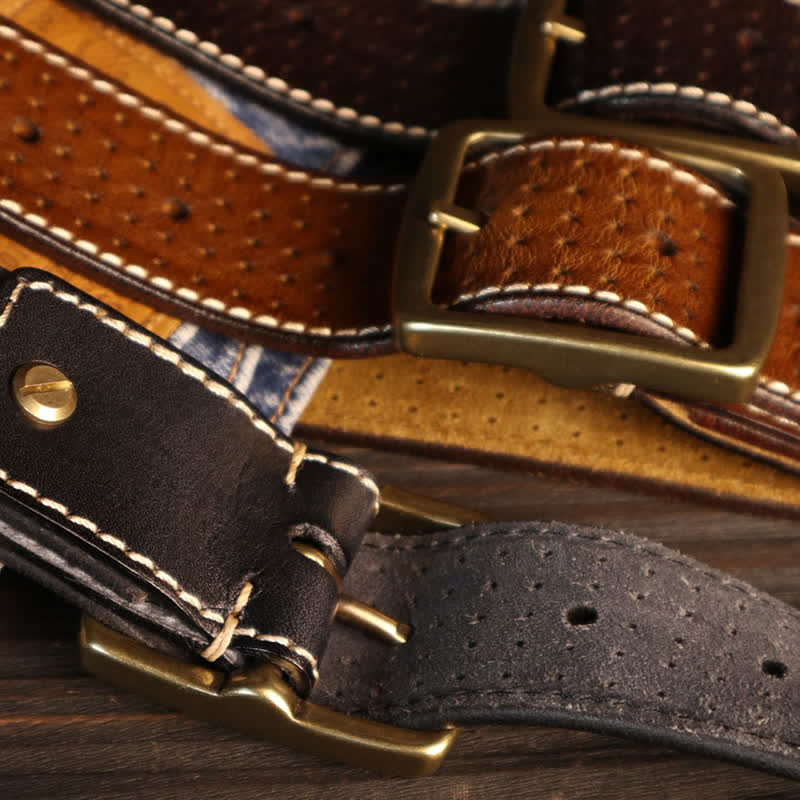 Men's British Style Hand-Stitched Perforated Leather Belt - image 7