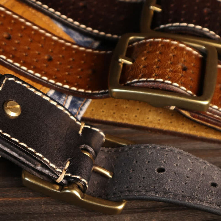 Men's British Style Hand-Stitched Perforated Leather Belt - image 7