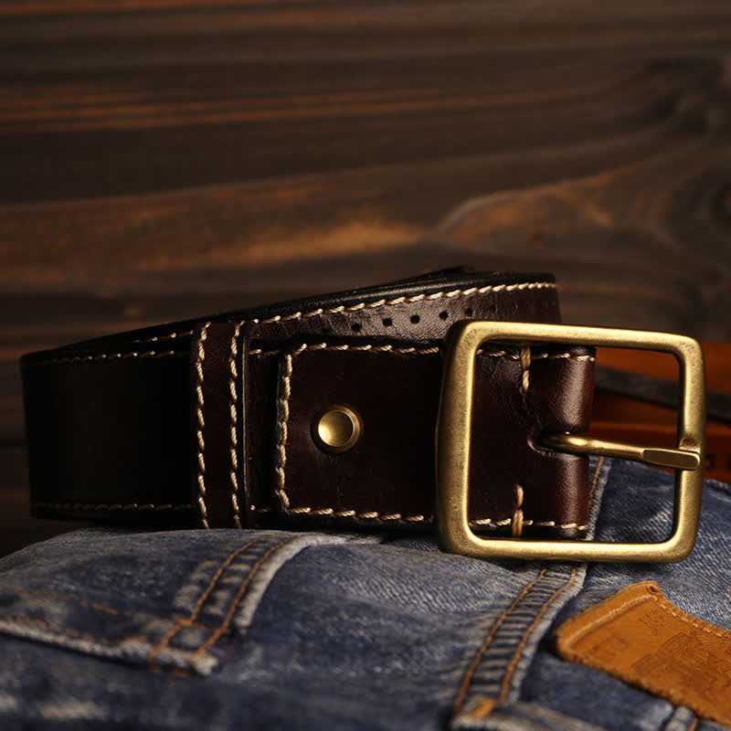 Men's British Style Hand-Stitched Perforated Leather Belt - image 11