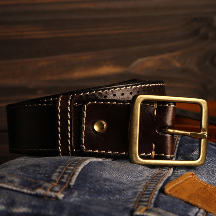 Men's British Style Hand-Stitched Perforated Leather Belt - image 11