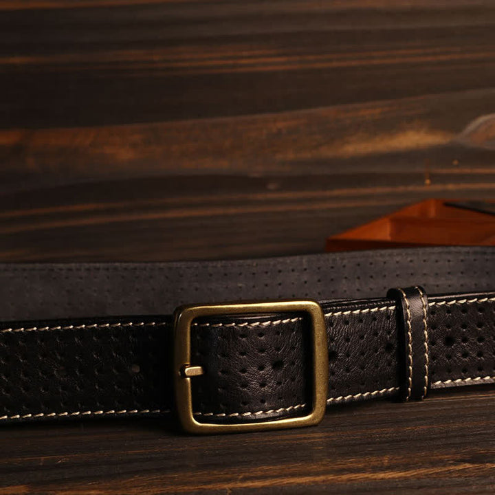 Men's British Style Hand-Stitched Perforated Leather Belt - image 4