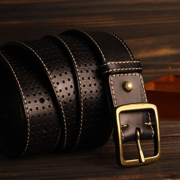 Men's British Style Hand-Stitched Perforated Leather Belt - image 3