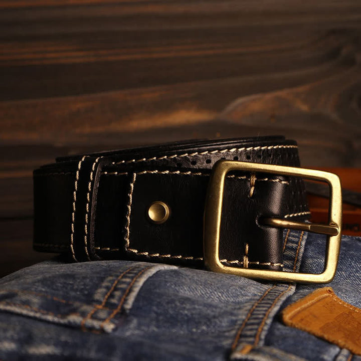 Men's British Style Hand-Stitched Perforated Leather Belt - image 5