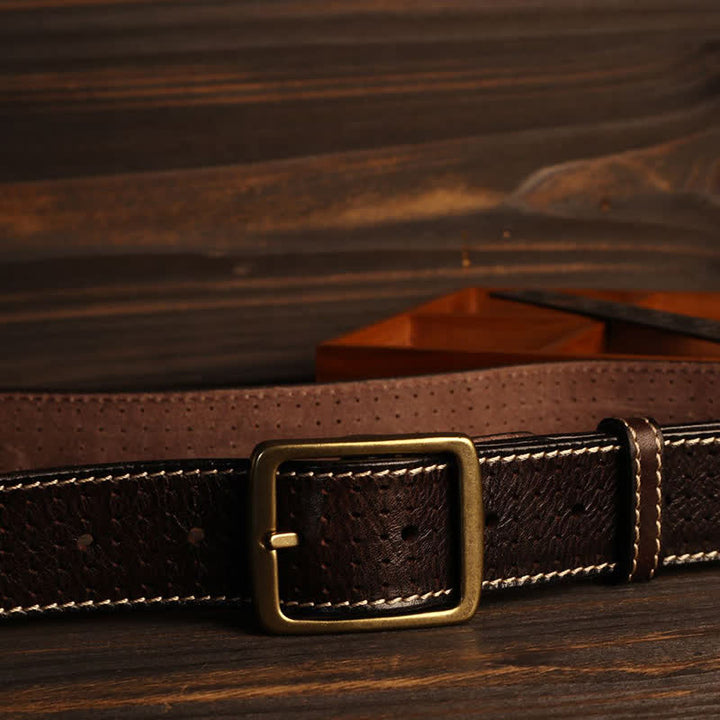 Men's British Style Hand-Stitched Perforated Leather Belt - image 12