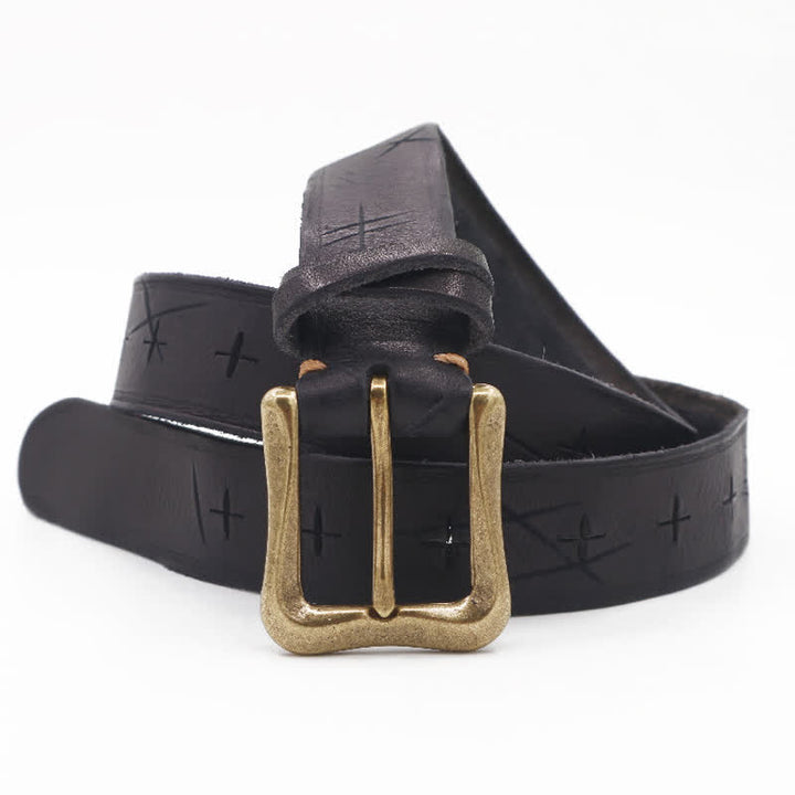 Men's Personality Hand-Cutting Cross Design Leather Belt - image 0