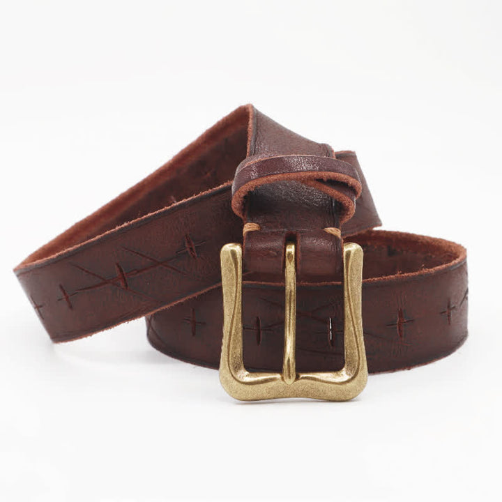 Men's Personality Hand-Cutting Cross Design Leather Belt - image 5