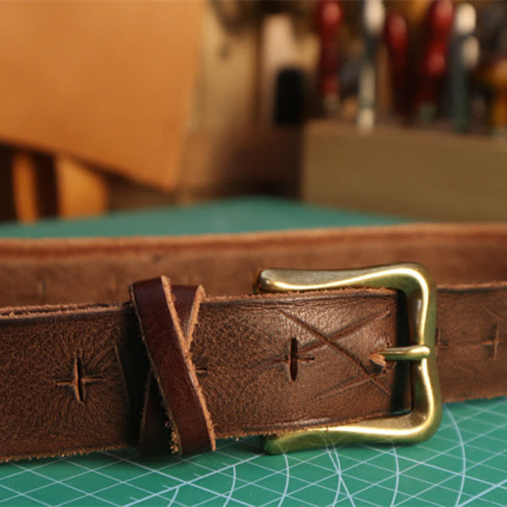 Men's Personality Hand-Cutting Cross Design Leather Belt - image 8
