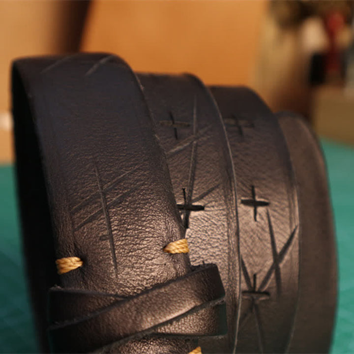 Men's Personality Hand-Cutting Cross Design Leather Belt - image 6