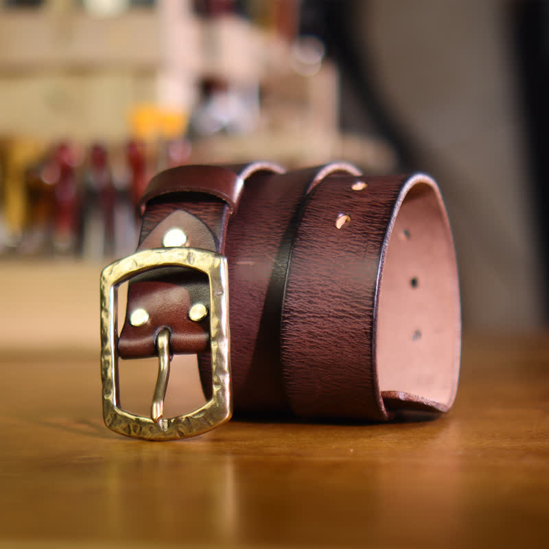 Men's Classic Retro Distressed Design Leather Belt - Coffee - 46 - image 0