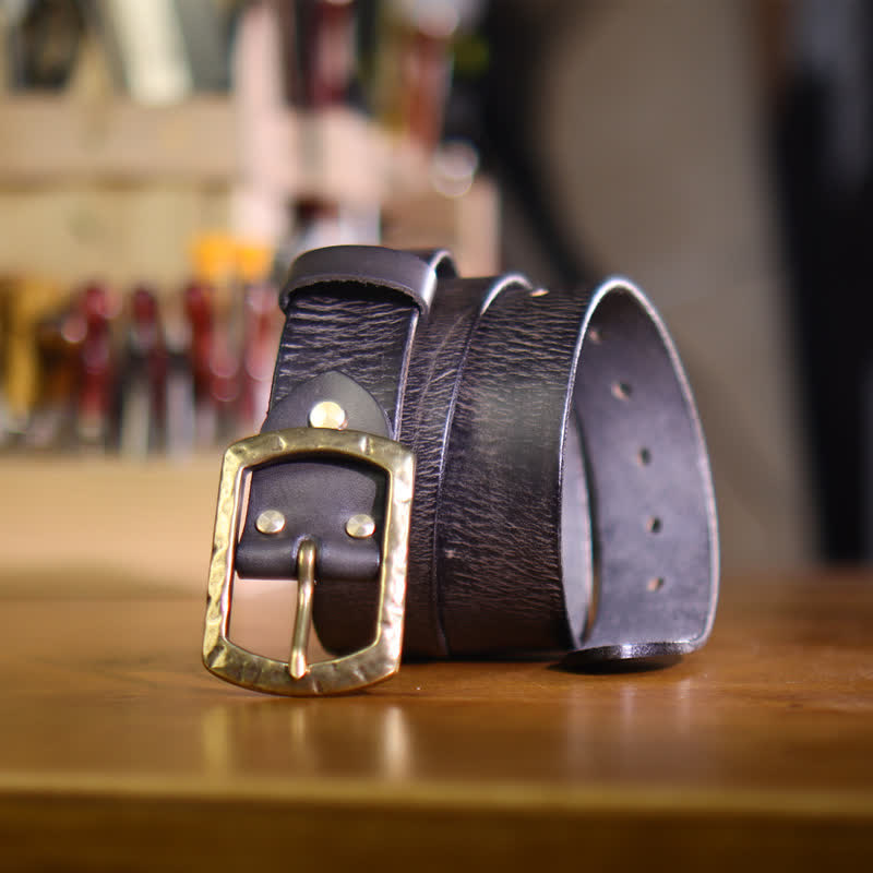 Men's Classic Retro Distressed Design Leather Belt - Black - 46 - image 4