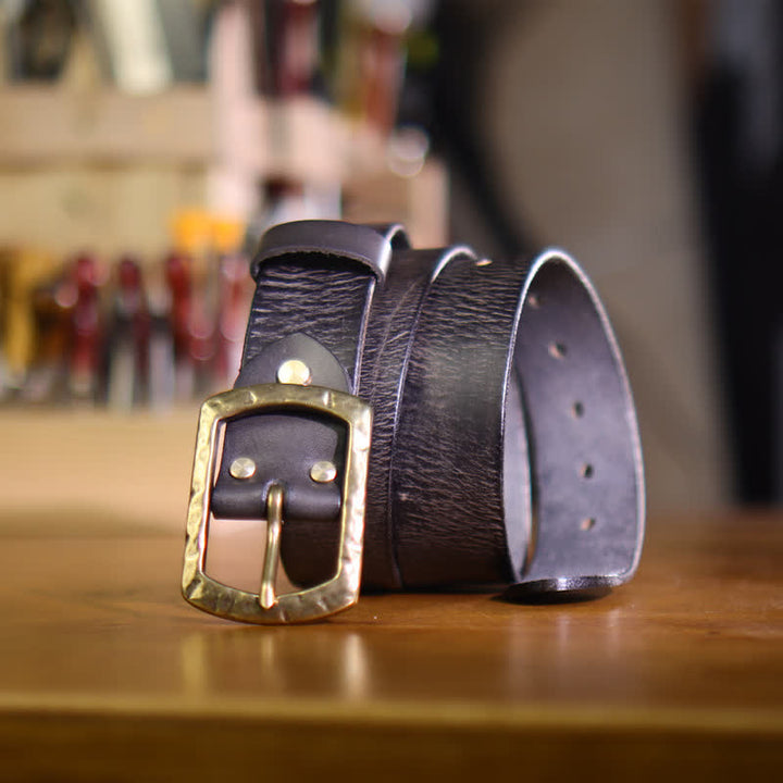 Men's Classic Retro Distressed Design Leather Belt - Black - 46 - image 4