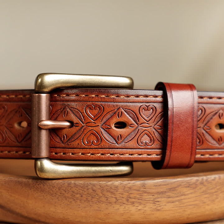 Men's Embossed Flower Leaves Engraved Leather Belt - image 13