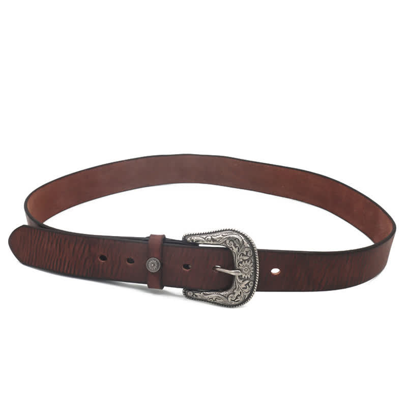 Men's Elegant Carved Flower Buckle Leather Belt - image 10