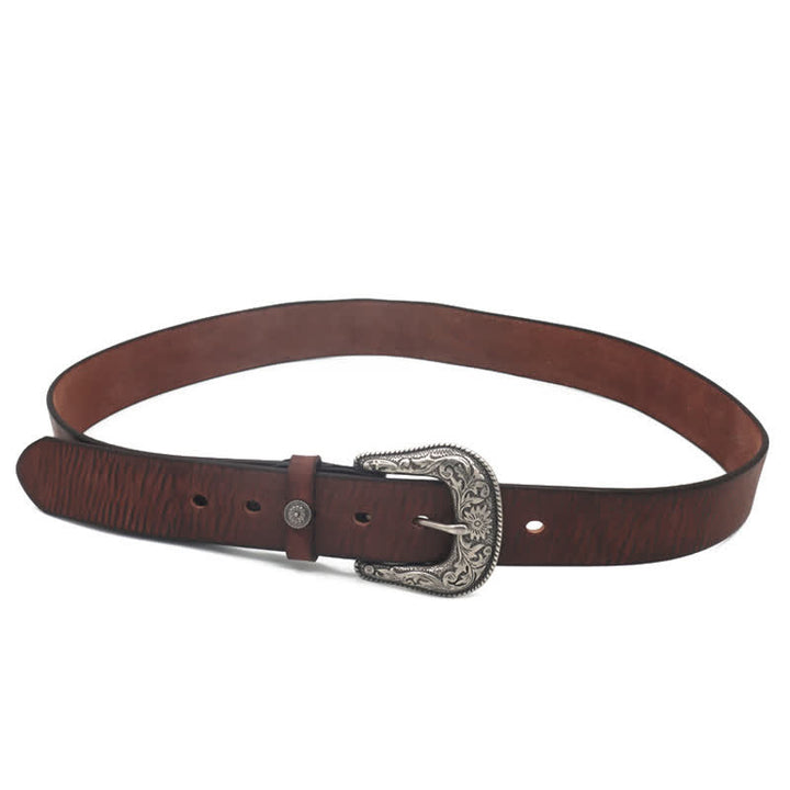 Men's Elegant Carved Flower Buckle Leather Belt - image 10