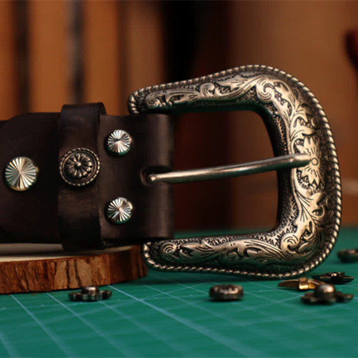 Men's Elegant Carved Flower Buckle Leather Belt - image 5