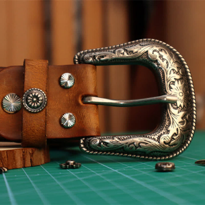 Men's Elegant Carved Flower Buckle Leather Belt - image 2