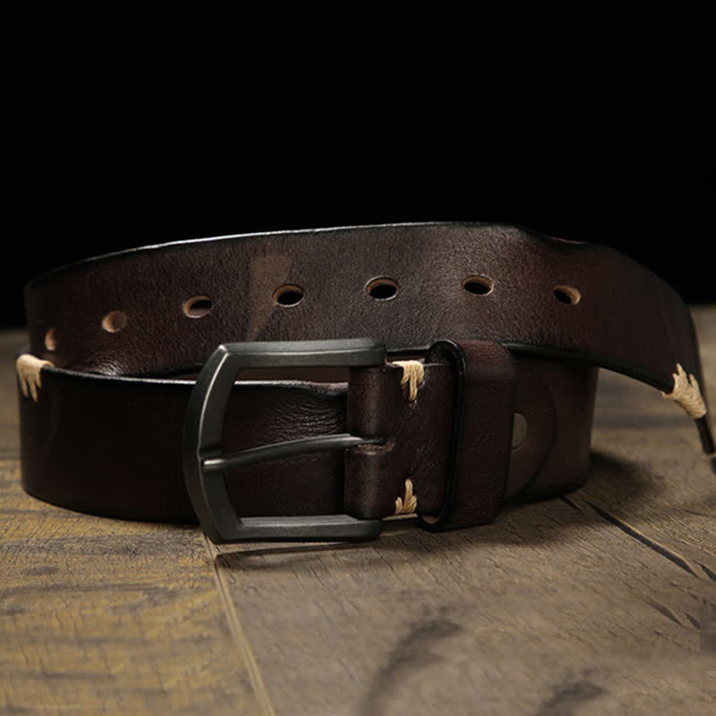 Men's Retro Stitches All-Match Jeans Leather Belt - image 1