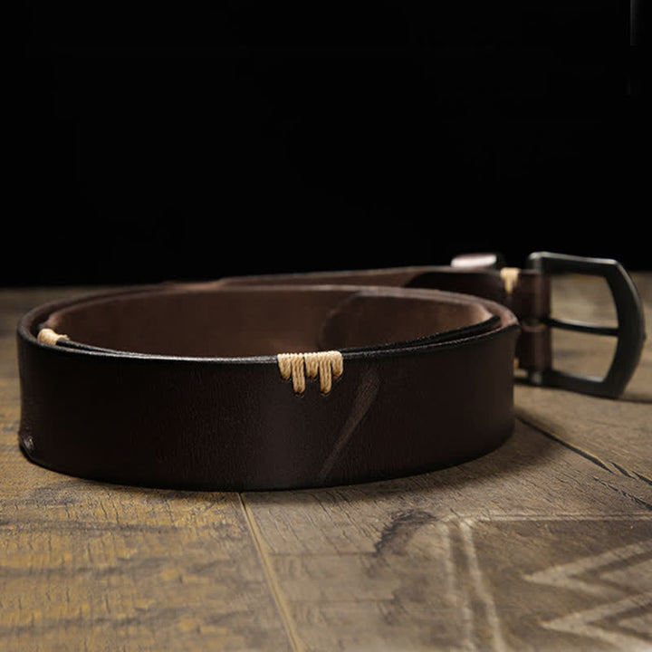 Men's Retro Stitches All-Match Jeans Leather Belt - image 2