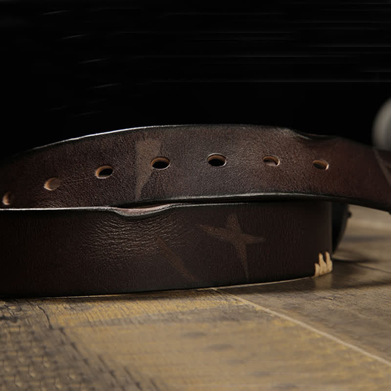 Men's Retro Stitches All-Match Jeans Leather Belt - image 3